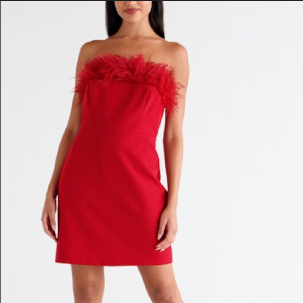 Sam Edelman Red Feather Trim Cocktail Mini Dress